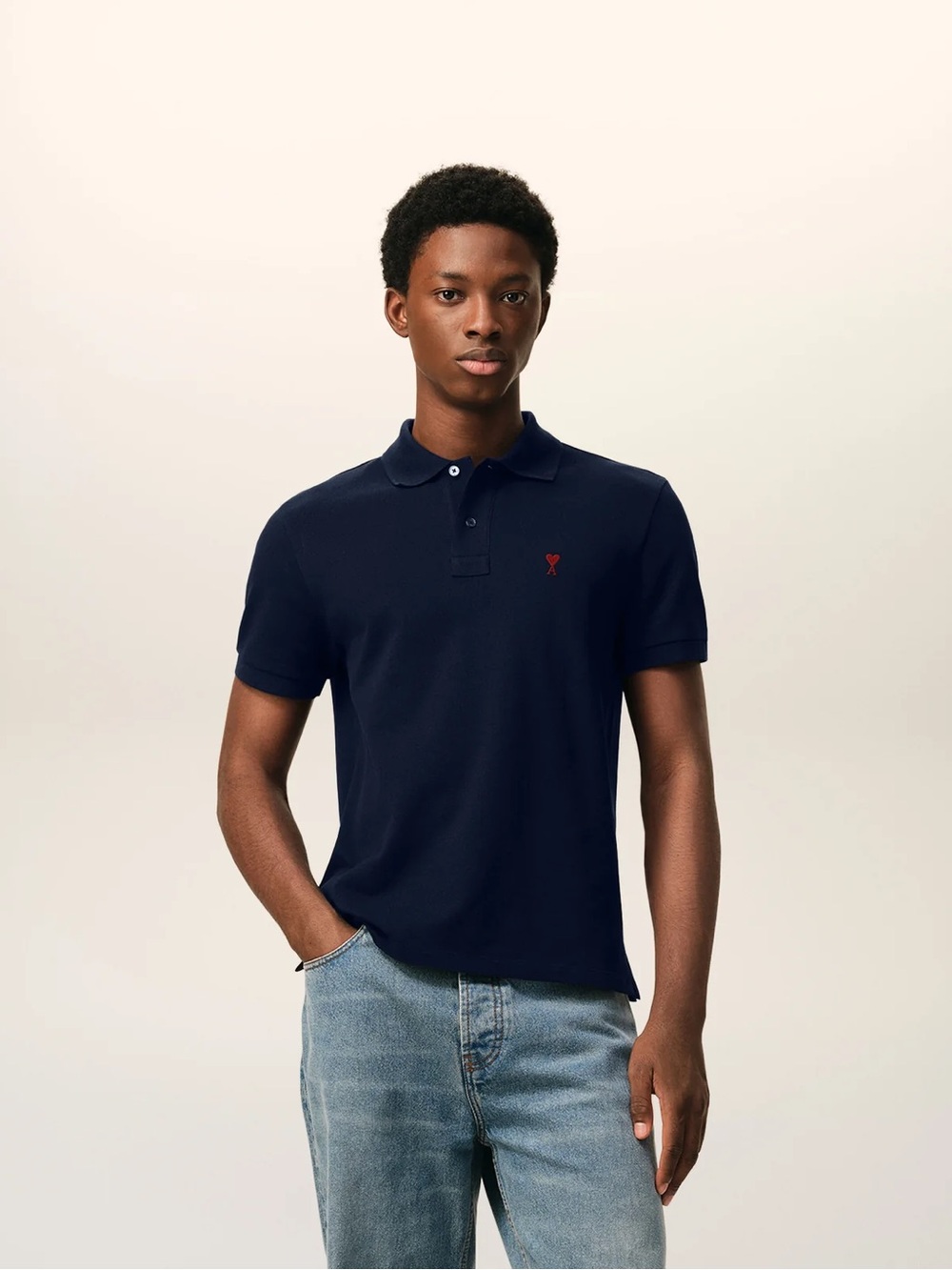 Ami Paris Navy Polo with Red Heart